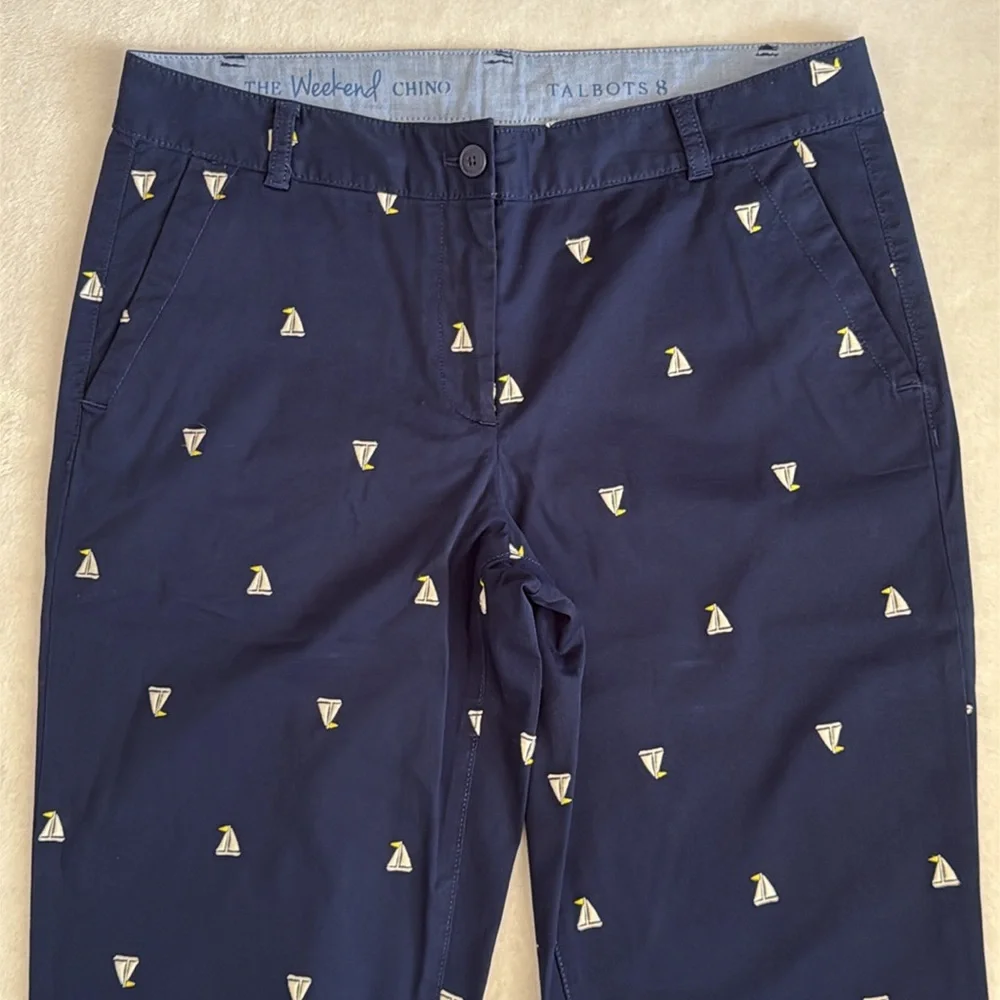 Talbots | The Weekend Chino Embroidered Sailboat Cropped Pants Blue (8) - Picture 3 of 15